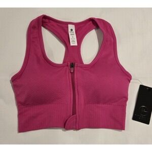NWT 90 Degree Hot Pink Zip Front Racerback Lightly Padded Sports Bra Size Small